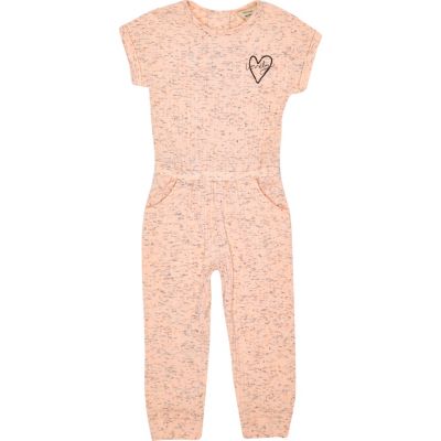 Mini girls coral ribbed jumpsuit
